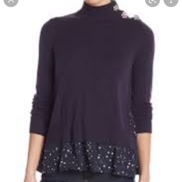 Kate spade ♠️ Night sky mixed media long sleeve sweater in icy Navy - Picture 2 of 14